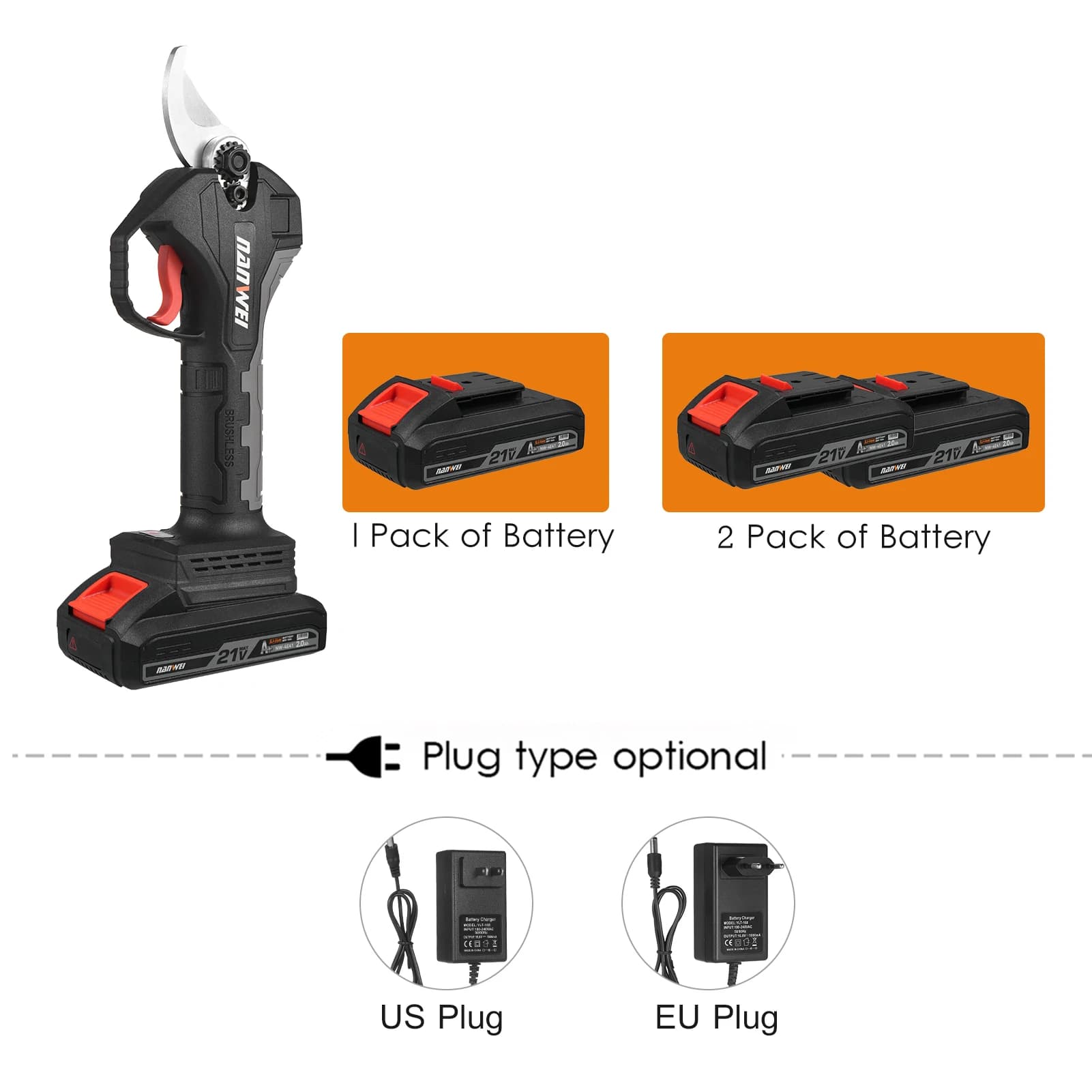 Powerless Electric Scissors, 21V 10Ah, Rechargeable Lithium Battery, Cutting Diameter 30mm, Garden Shears