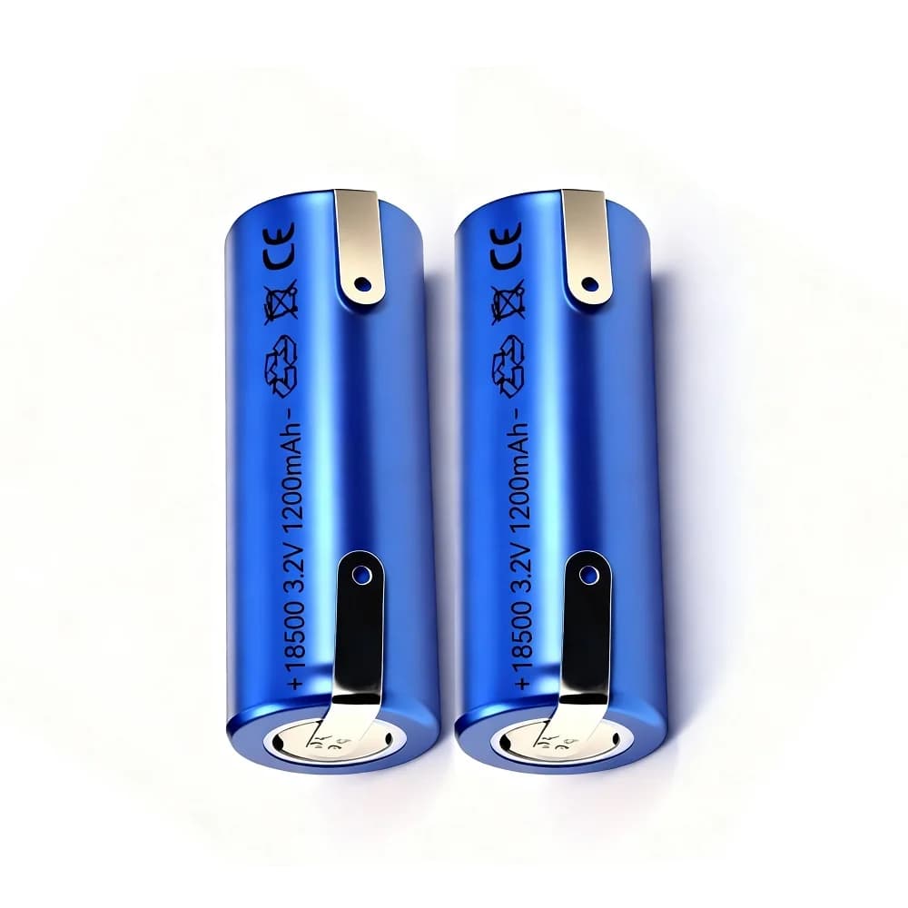 2PCS 18500 LiFePO4 Battery 3.2V 1200mAh with Welding tabs for Flashlight Speaker Squeezers Shaving Trimmer Speaker Wireless Mouse