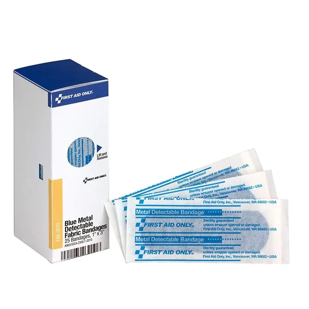 Bende Metalliche Rilevabili Blu 1x3 Pollici, Confezione da 25, Ricambio per Pronto Soccorso