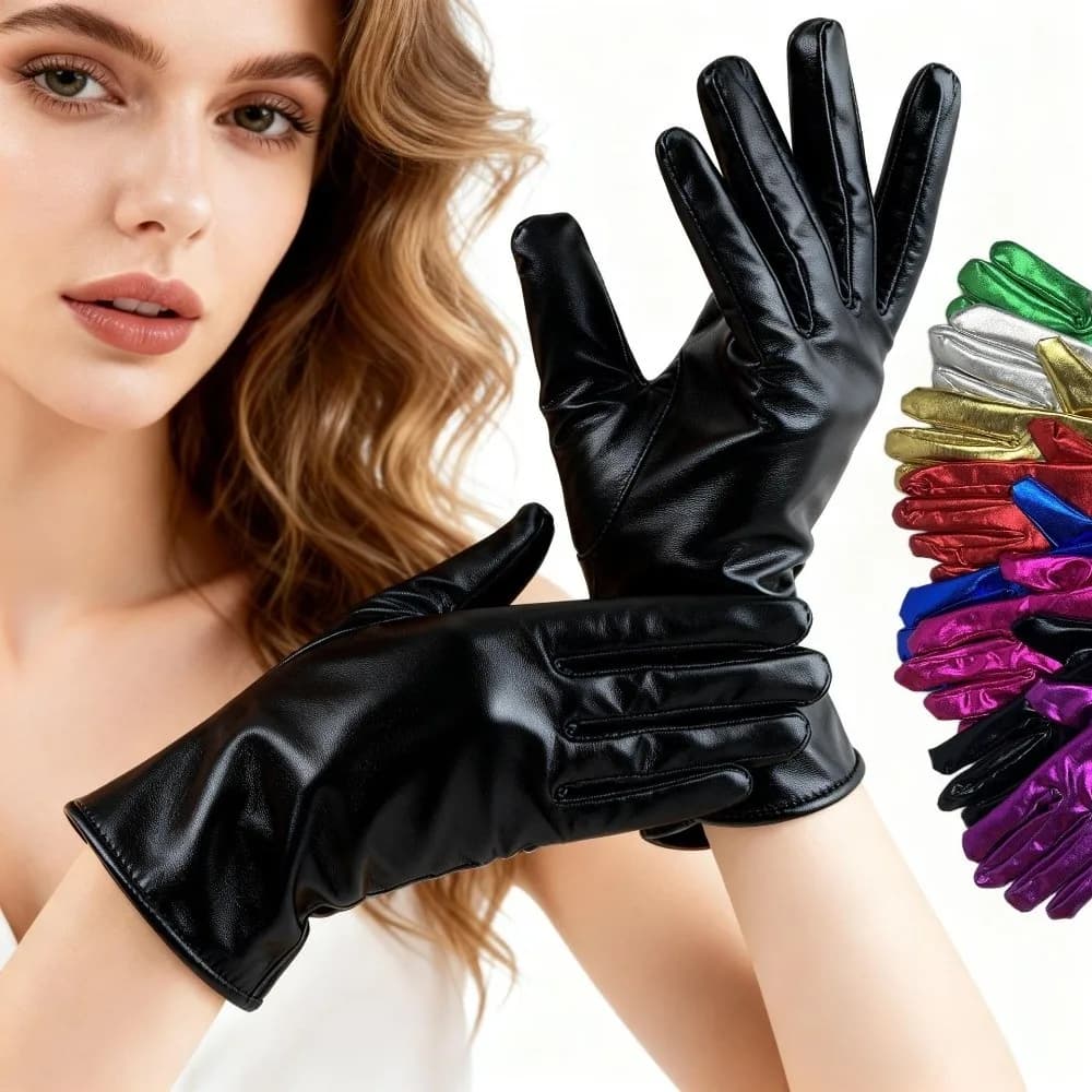 Simple Solid Color Patent Leather Gloves Shiny Elastic Short Gloves Lolita Sun Protection Women Mittens Halloween Cosplay