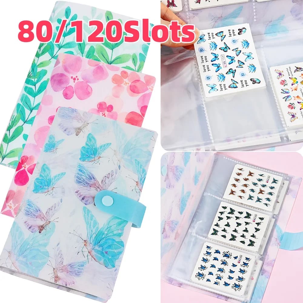 80/120Slots Nail Sticker Storage Book Empty Album Decals Collecting Organizer Holder Card Photos Display Shelf Manicure Tools &#