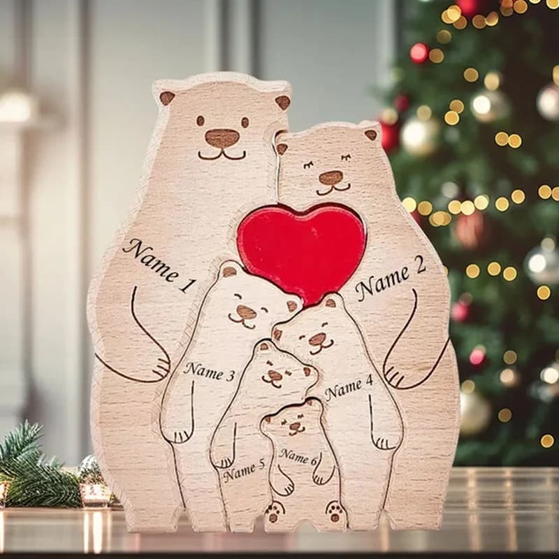 Incisione gratuita Nuova famiglia di orsi Puzzle in legno Nome personalizzato personalizzato per regalo di compleanno Nome della famiglia Scultura Decorazioni per la scrivania di casa