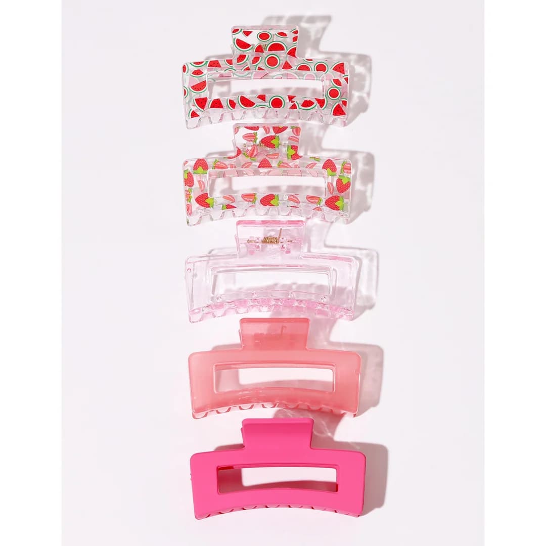 Hair clips with summer soft heart print 5 pieces Set square shark clips with heat transfer for women's hair accessories and girl Hot sale