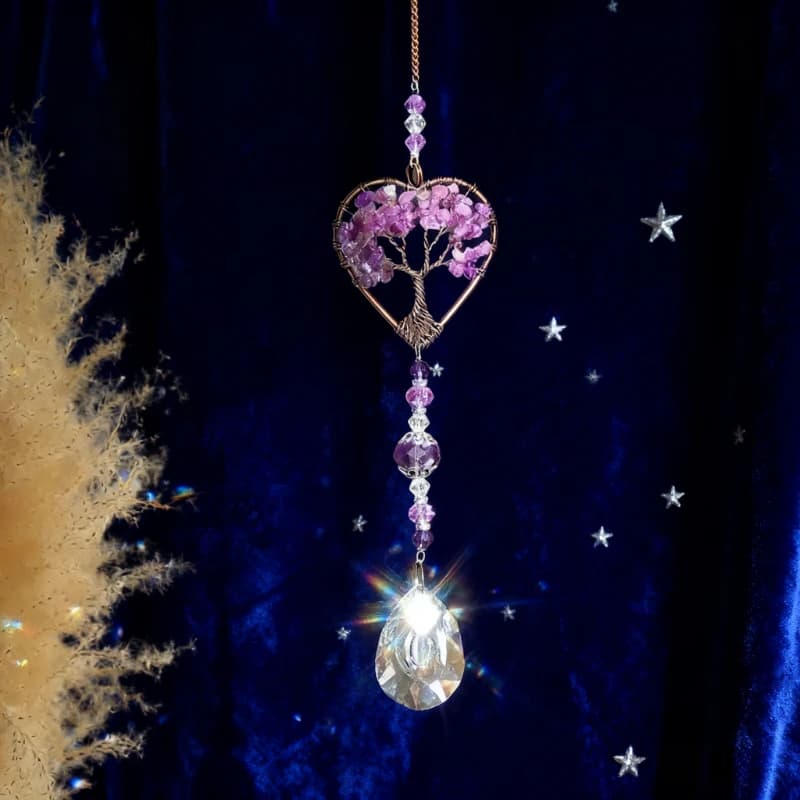 Crystal Wind Chime Pendant Tree of Life Pendant Light Shadow Decorations Home Garden Window Decorative Hanging Ornaments