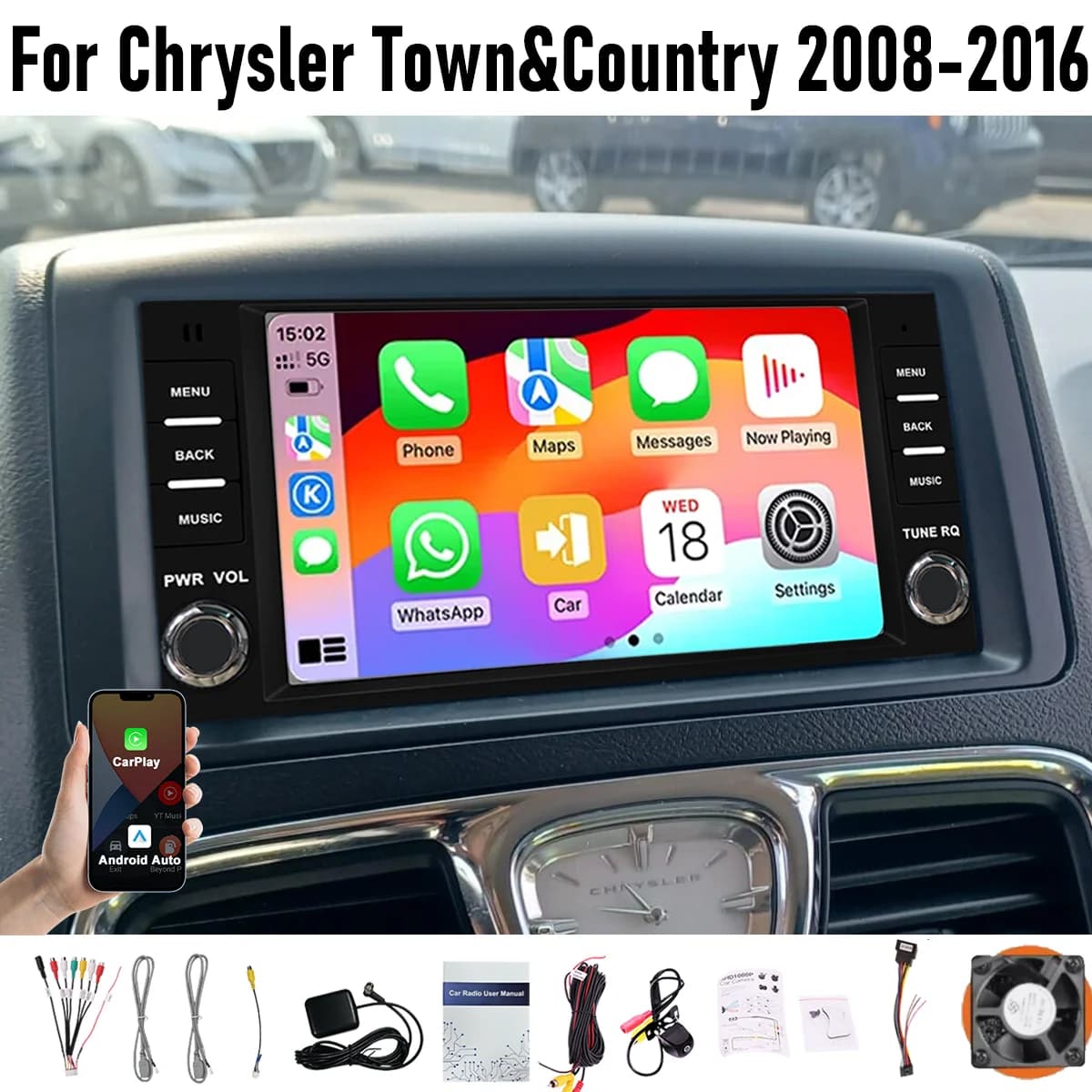 7“ Apple CarPlay Android auto For Chrysler Town&Country 2008-16 6-128GB (8CORE) Screen Android15 Head Unit GPS Navigation Radio