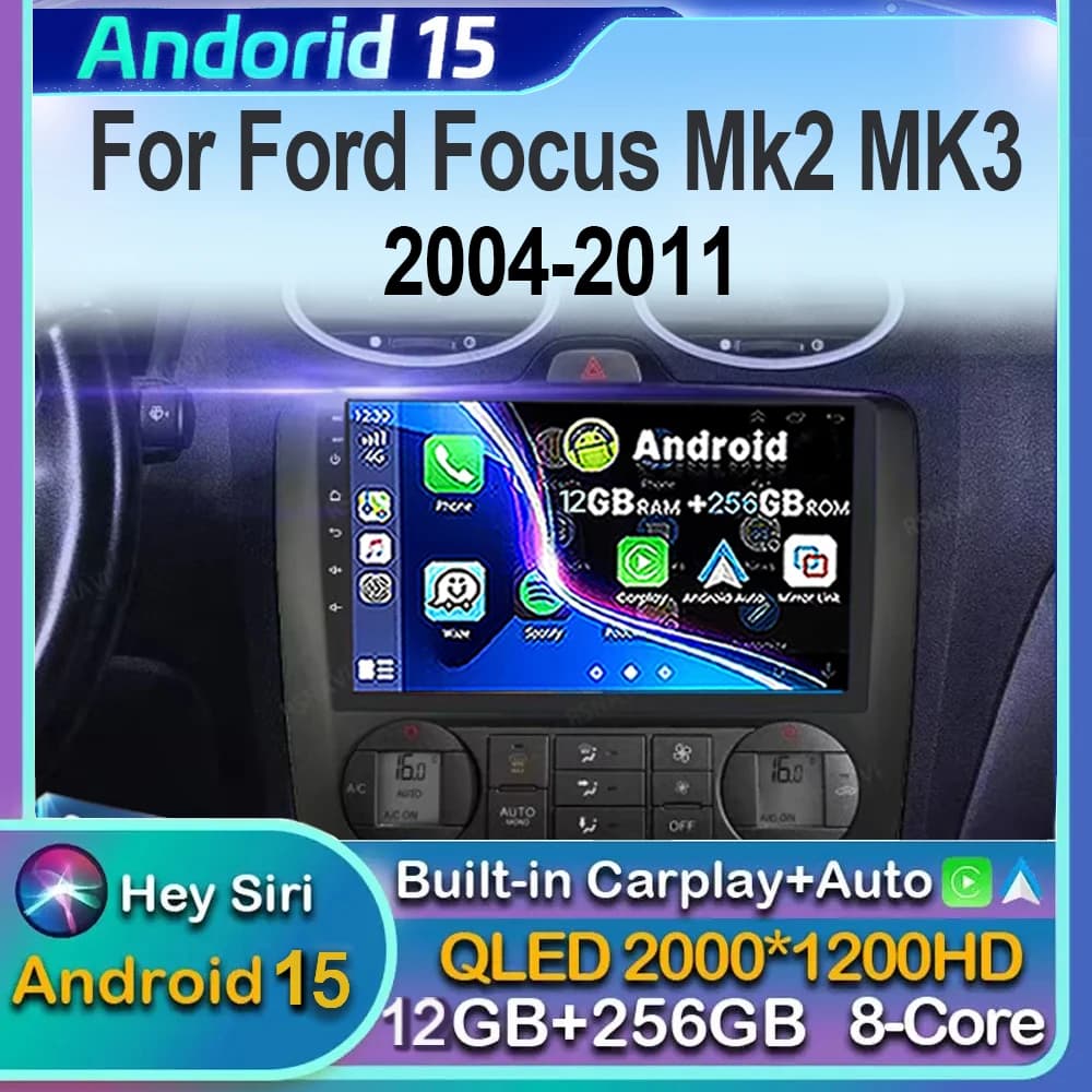 Autoradio Android 16 per Ford Focus 2 3 Mk2 Mk3 2004-2011, Navigatore Multimediale con WIFI 4G GPS Carplay, Stereo Auto QLED