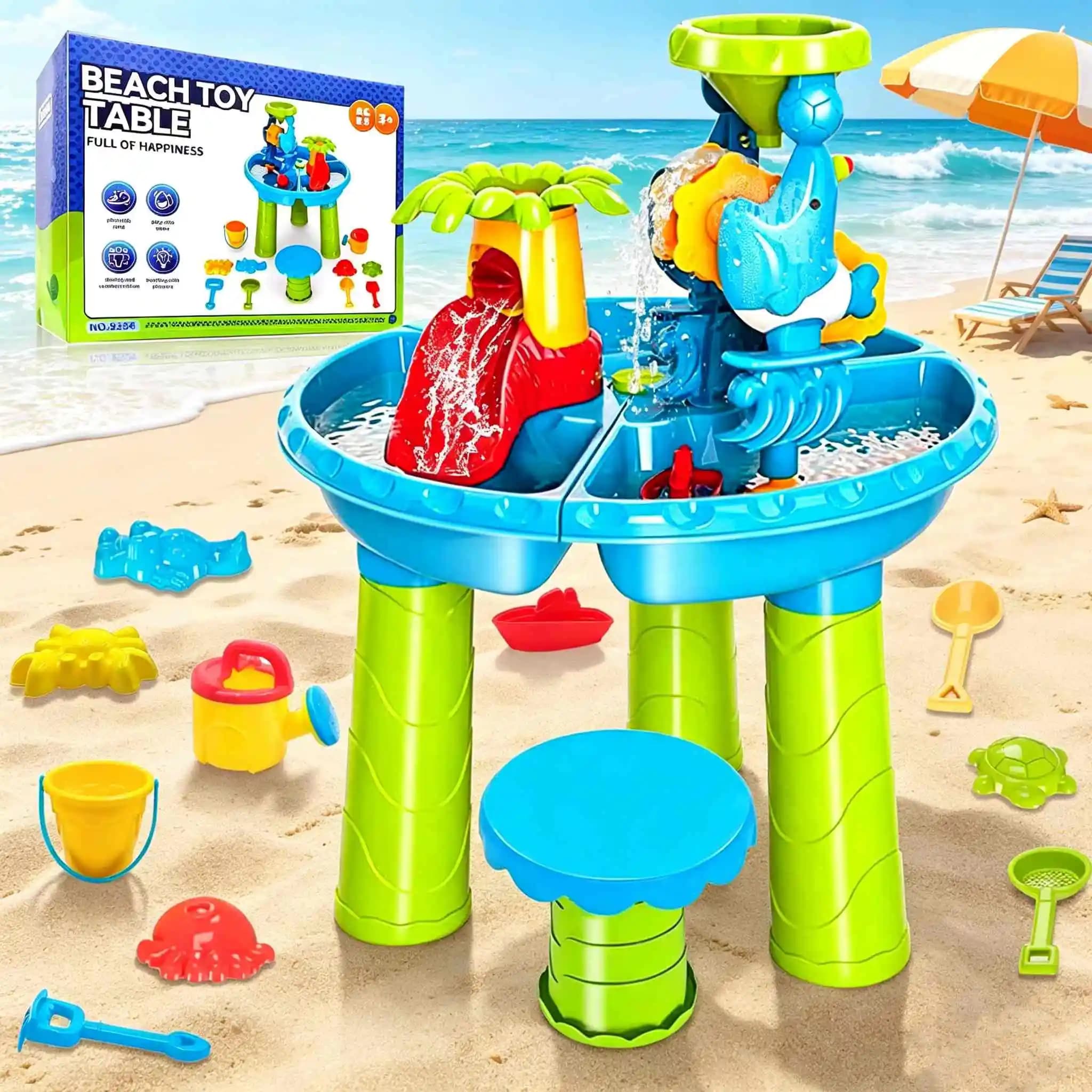 Tavolo da gioco con acqua e sabbia, sedia e acqua scorrevole, giocattoli da esterno per bambini, tavolo sensoriale acqua e sabbia per spiaggia e giardino