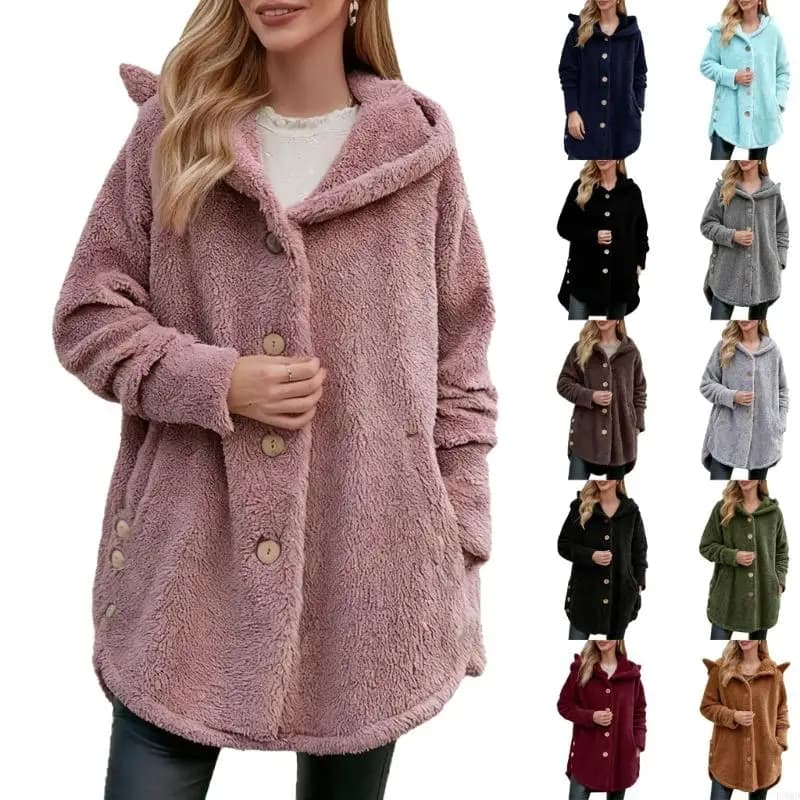 Ear-Shaped Pajamas, Plush Wearable Blanket, Hoodie, Button Design, Soft and Warm Pajamas F3MD