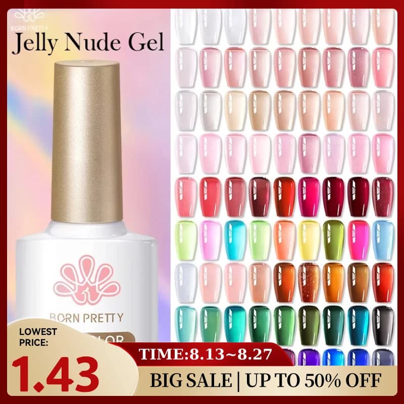 BORN PRETTY 10ml Jelly Nude Gel Smalto per unghie 50 colori Semi trasparente Nail Art Forniture per unghie Soak off UV LED Unghie Gel Smalto