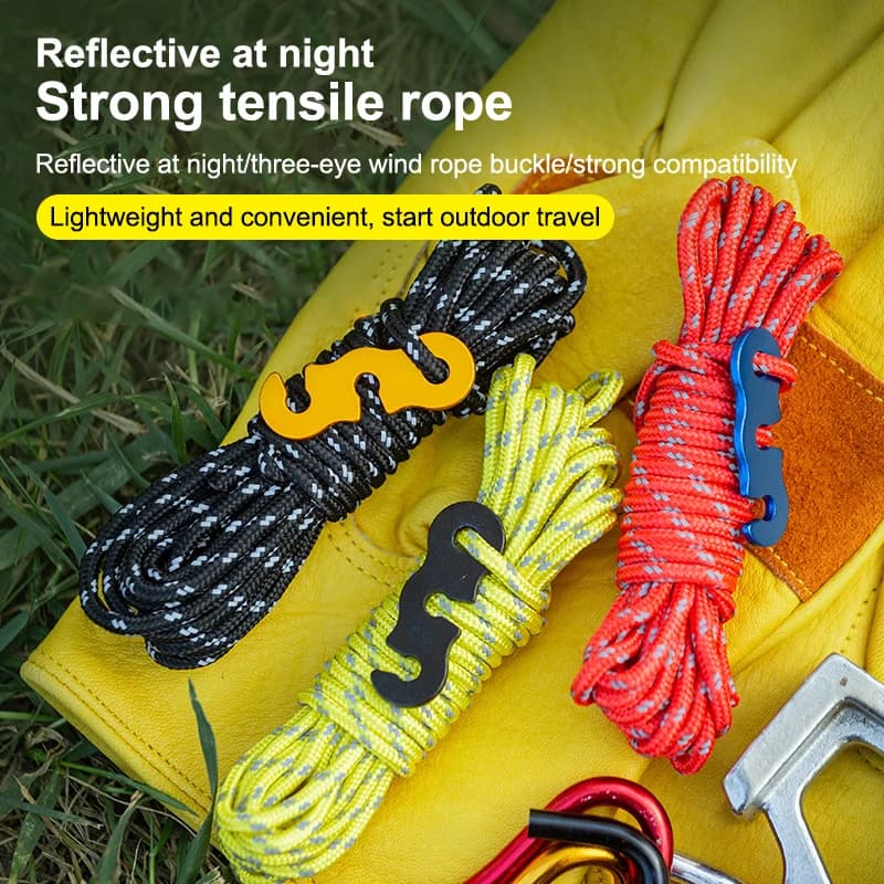 Corde da campeggio resistenti da 4 pezzi: riflettenti per esterni con fibbia per tenda, baldacchino, telo