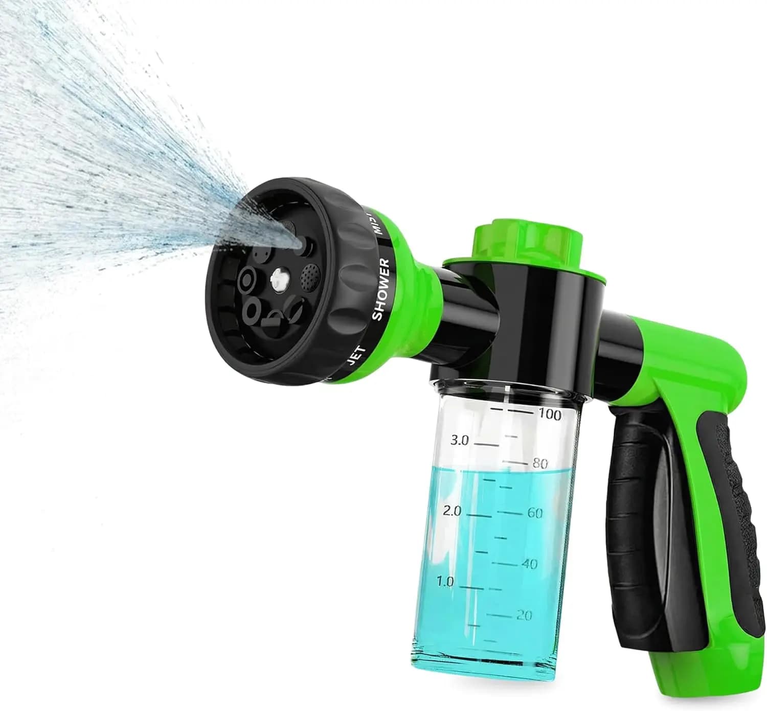 Pet soap dispenser and shampoo with garden pipe spray nozzle for easy dog bath