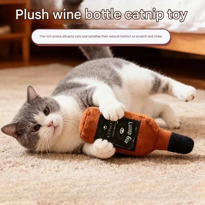 2PCS,Cat Wine Bottle Plush Toy with Catnip and Crinkle Paper - Durable Chew Toy for Interactive Play and Stress Relief for Cats