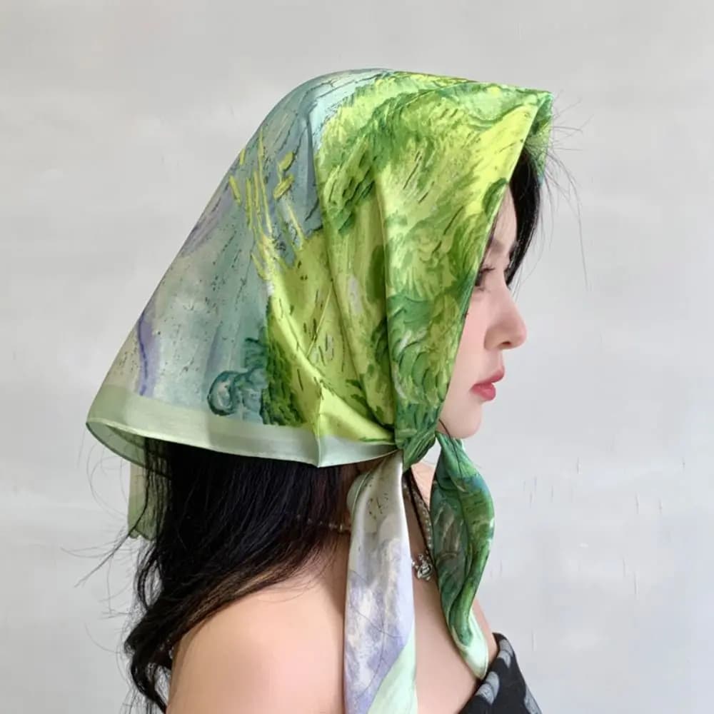 Korean-French pastoral style triangular hair band, floral silk scarf, handmade silk scarf for girls and women