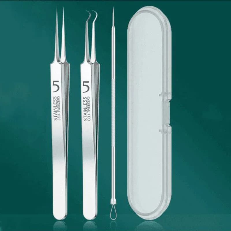 Set di rimozione punti neri e imperfezioni in acciaio inossidabile da 3 pezzi - Strumenti di precisione per viso e naso - Estrazione dell'acne per punti bianchi e brufoli