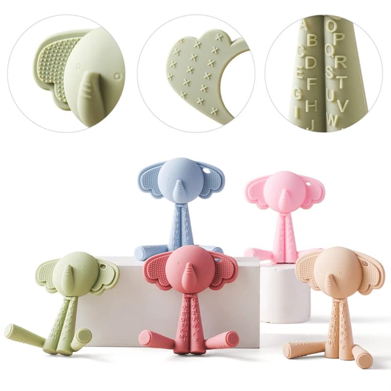 Giocattolo in Silicone per bambini No BPA Cartoon Rlephant giocattolo per la dentizione giocattolo per la protezione delle gengive per neonati Anti-mangiare bastone per macinare le mani regalo per bambini