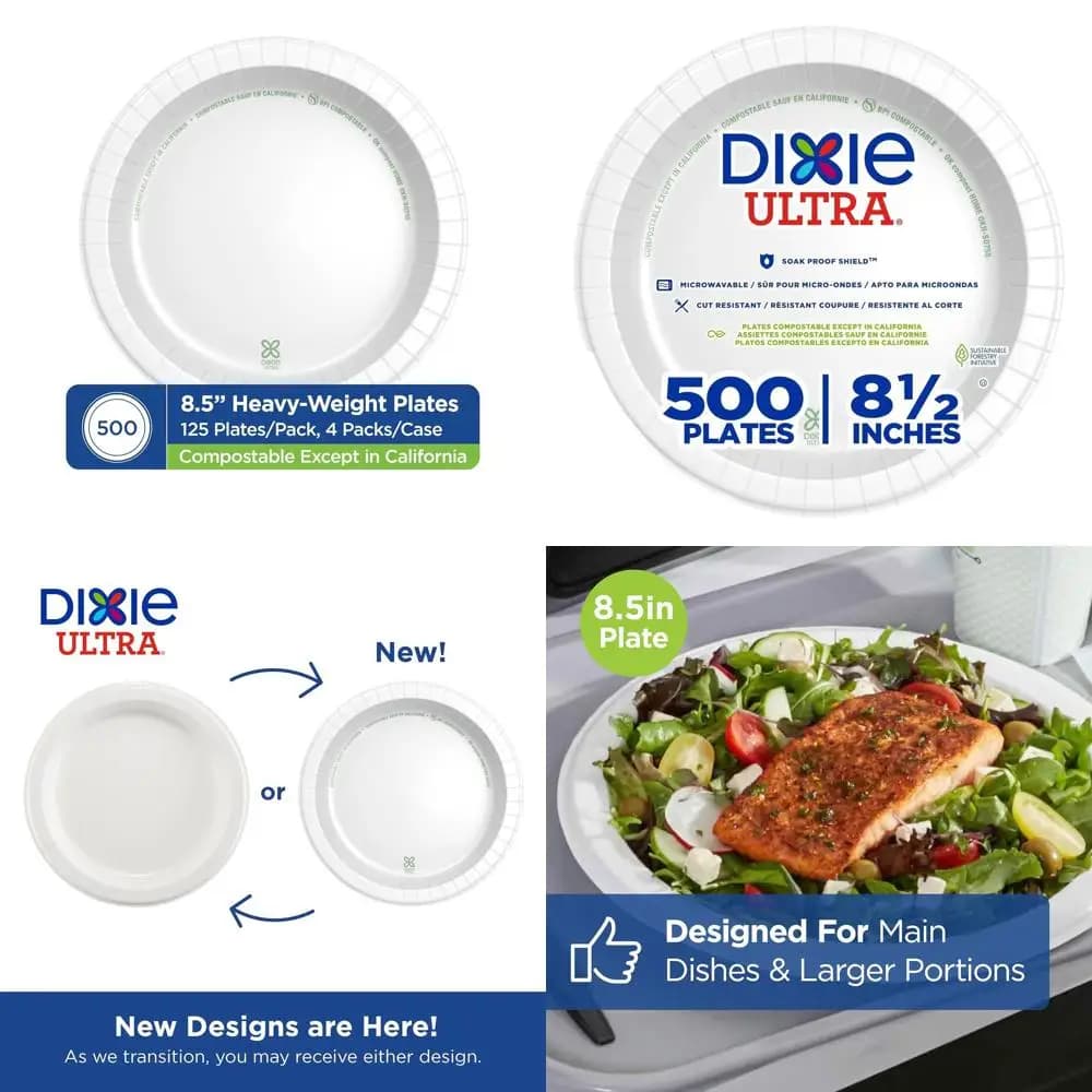 White Paper Plates Ultra Resistant 8.5 Inches, Pack of 500, 4 Packs of 125 Pieces Each
