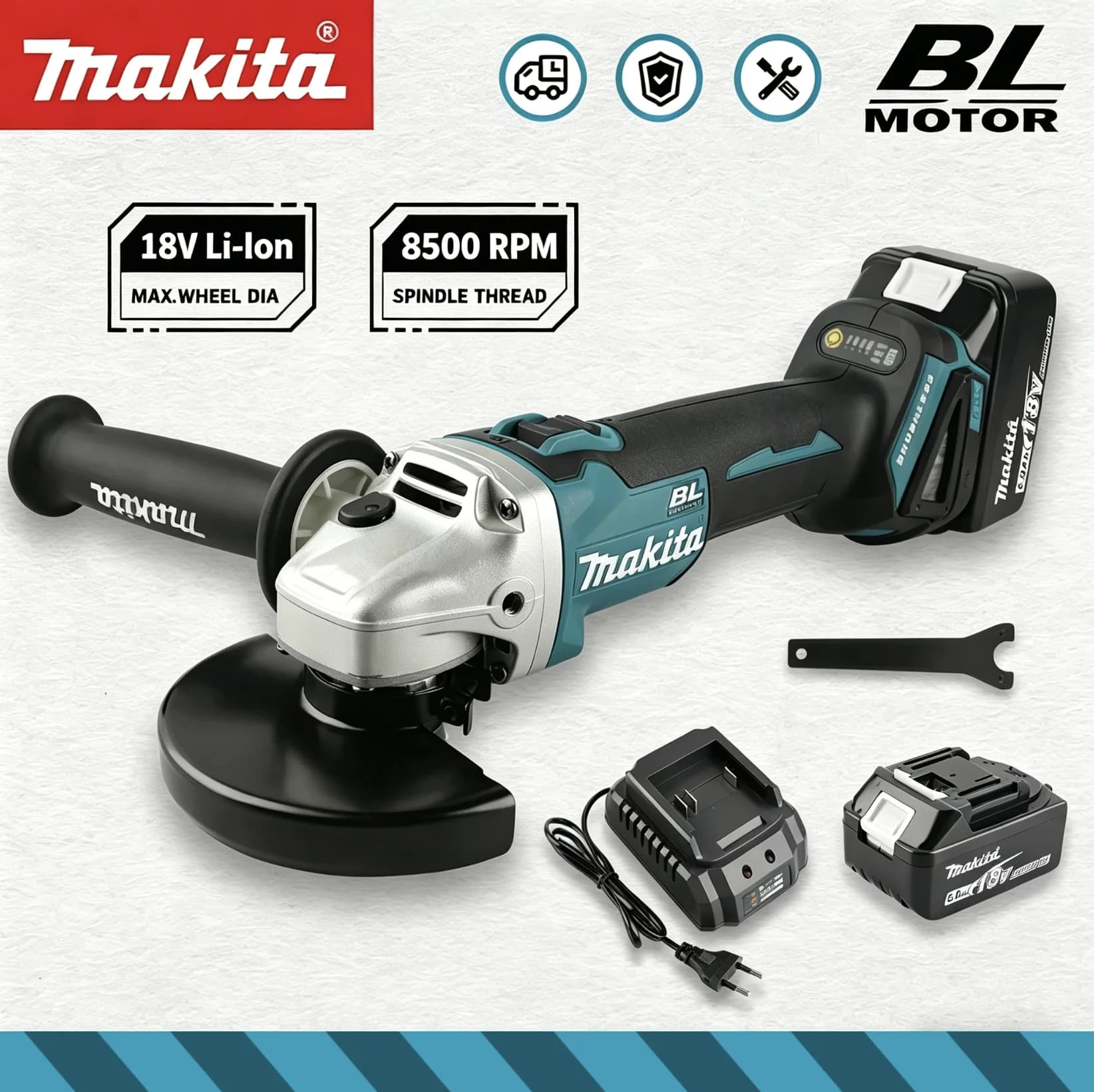 Smerigliatrice Angolare Brushless Makita DGA506 18V 125mm, Lucidatrice Elettrica per Metallo, Utensile per Fai-da-Te e Uso Professionale