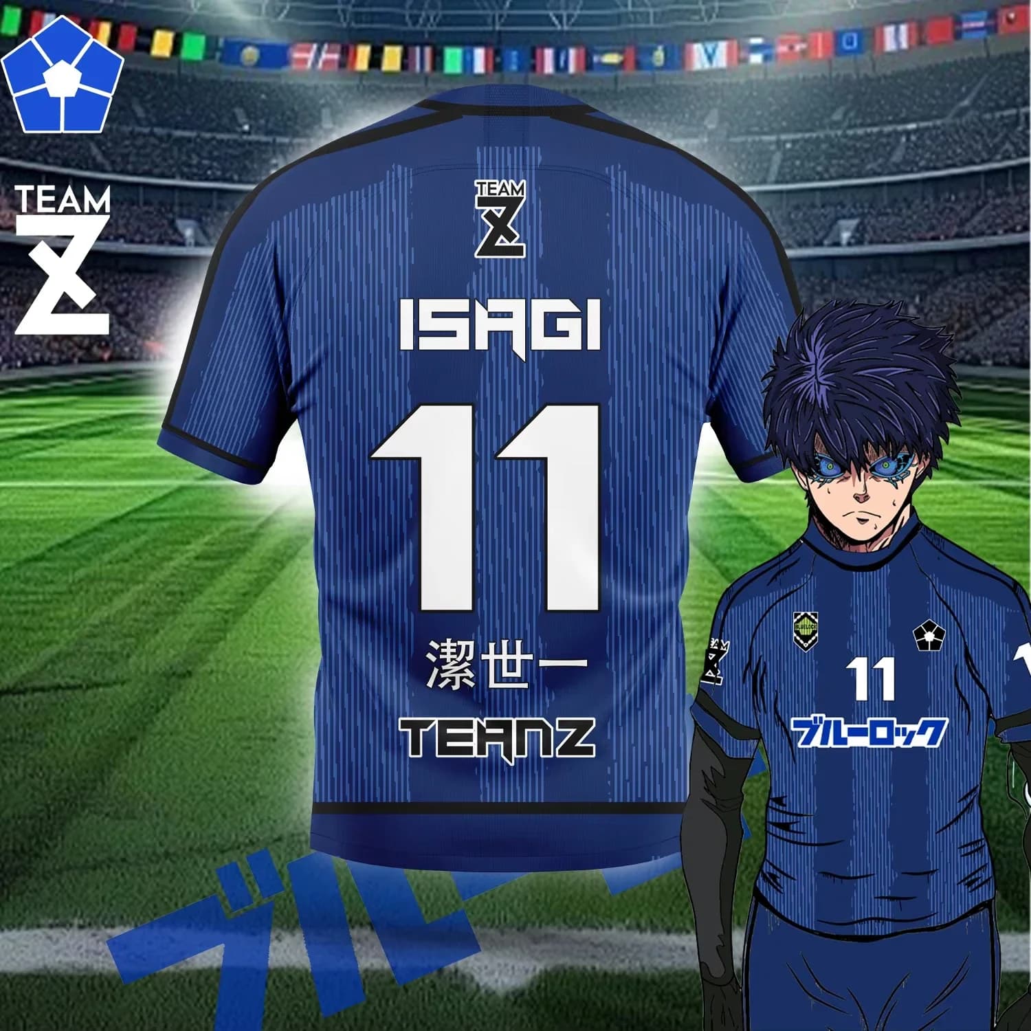 Maglia Ufficiale 2026 Blue Lock TEAM-Z Club Tee Eleven - T-shirt Isagi Nagi con Stampa Personaggio per Uomo e Donna