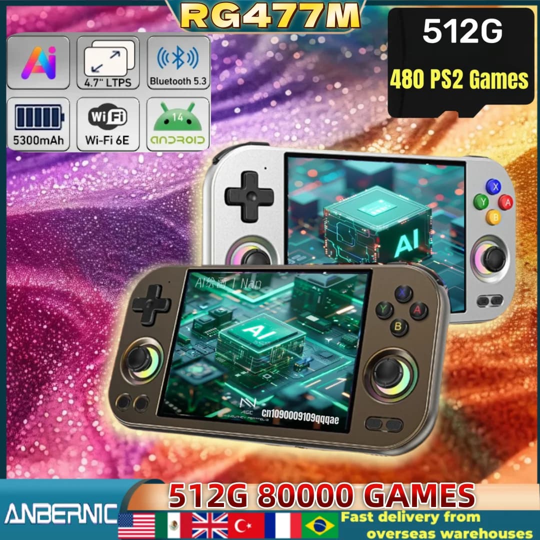 ANBERNIC RG 477M Console per videogiochi retrò Touch screen in-cell da 4,7 pollici LTPS Android 14 RG477M Alluminio 12G + 256G PSP PS2 Regalo