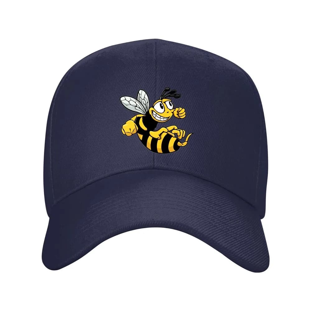Divertente cappellino da baseball con grafica a forma di ape, regolabile, unisex, casual, in poliestere stampato