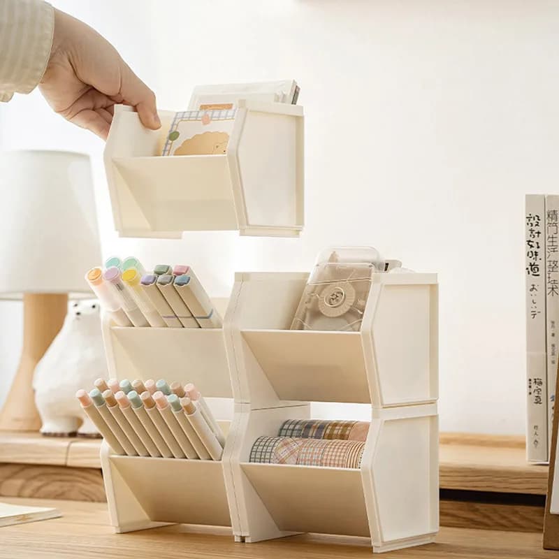 Portadocumenti impilabile per organizer da tavolo con divisori regolabili Contenitori per scrivania da studio per forniture per ufficio Accessori scolastici