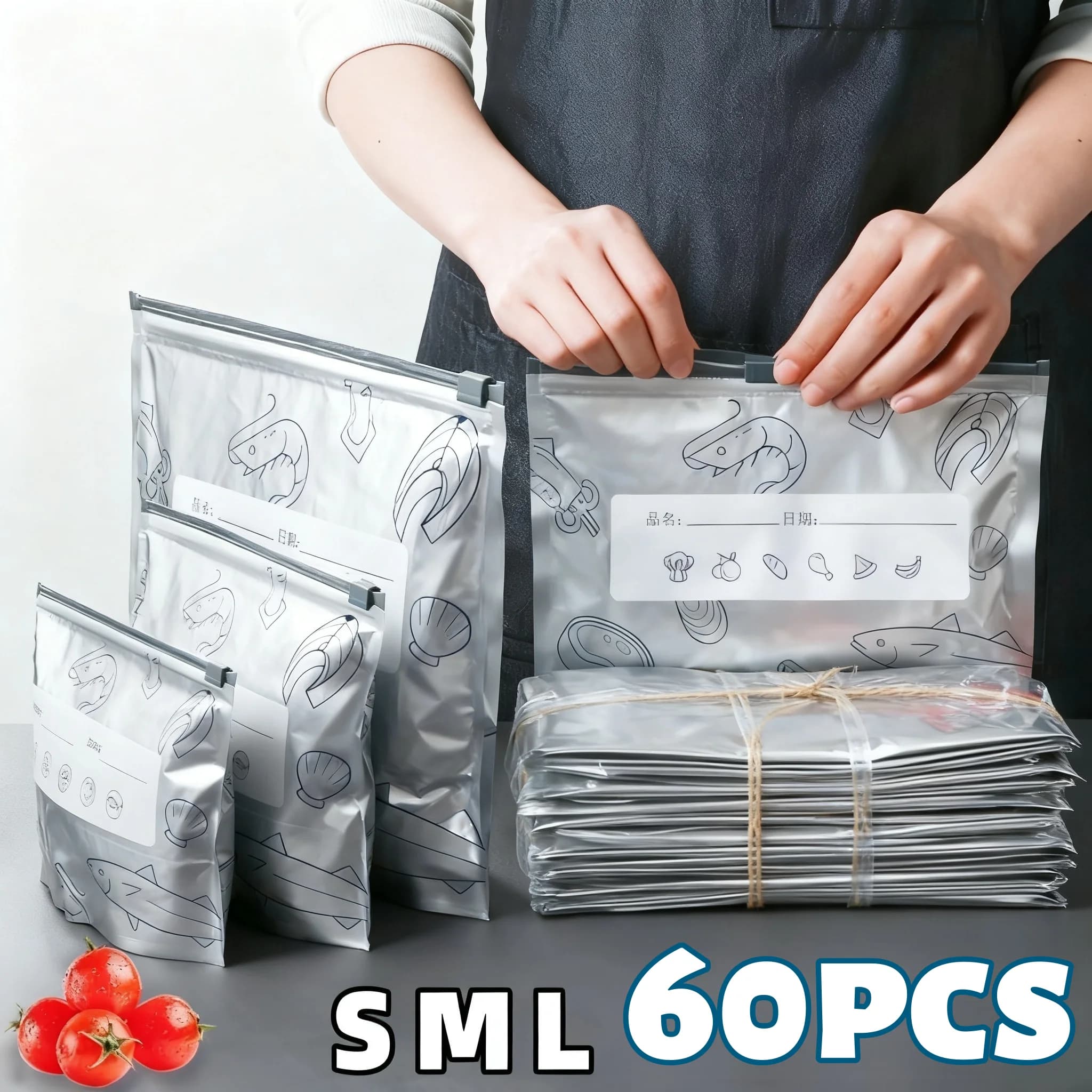 10/60pcs Sacchetti di Stoccaggio in Foglio di Alluminio Congelatore Sigillato Organizzatori Imballaggio Alimentare Riutilizzabile Dispensa Borsa a Prova di Odore Cucina Essenziale