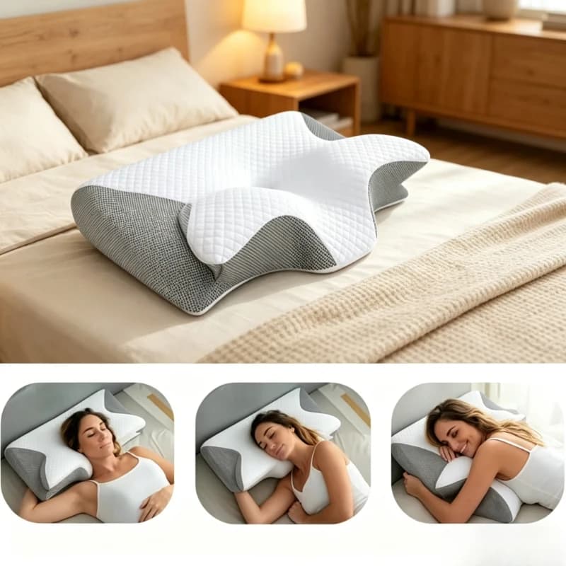 Cuscino Cervicale Ergonomico Sagomato, Cuscino Ortopedico in Memory Foam 2 in 1, Cuscino per la Cura del Collo per Riposo Prolungato
