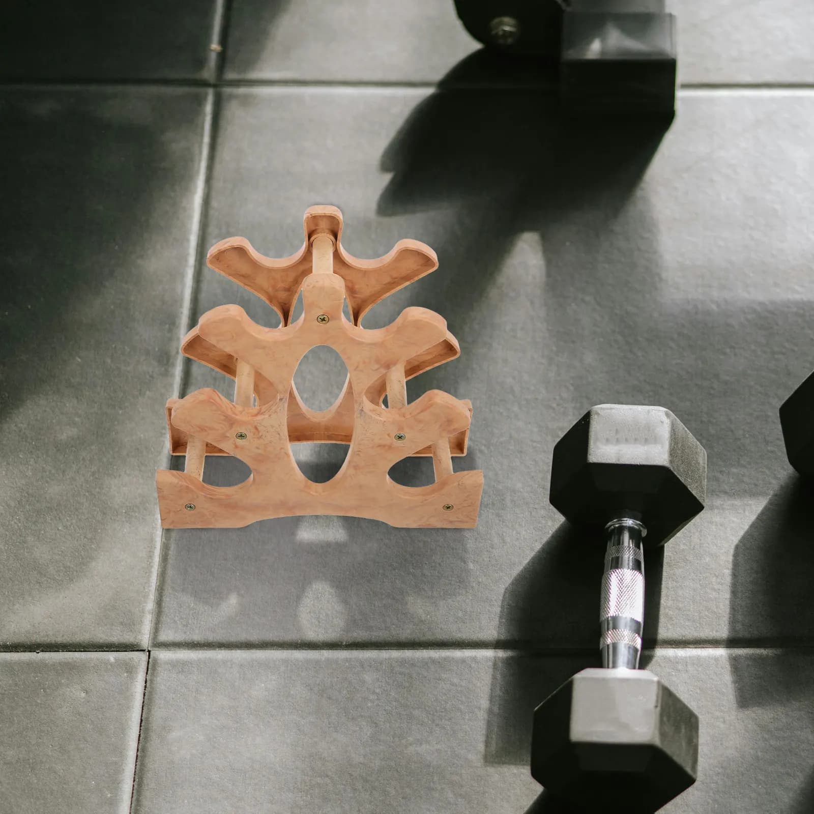 Stylish Natural Finish 3-Tier Dumbbell Rack Heavy Duty Home Gym Storage Stand for Dumbbells Kettlebells Weight Organizer Space
