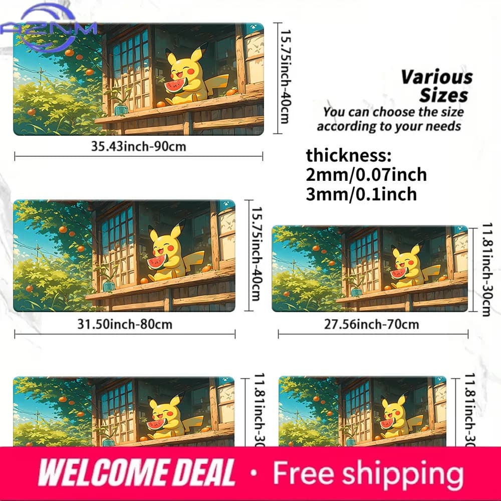 Tappetino da Scrivania Antiscivolo Lavabile con Pikachu che Mangia Anguria