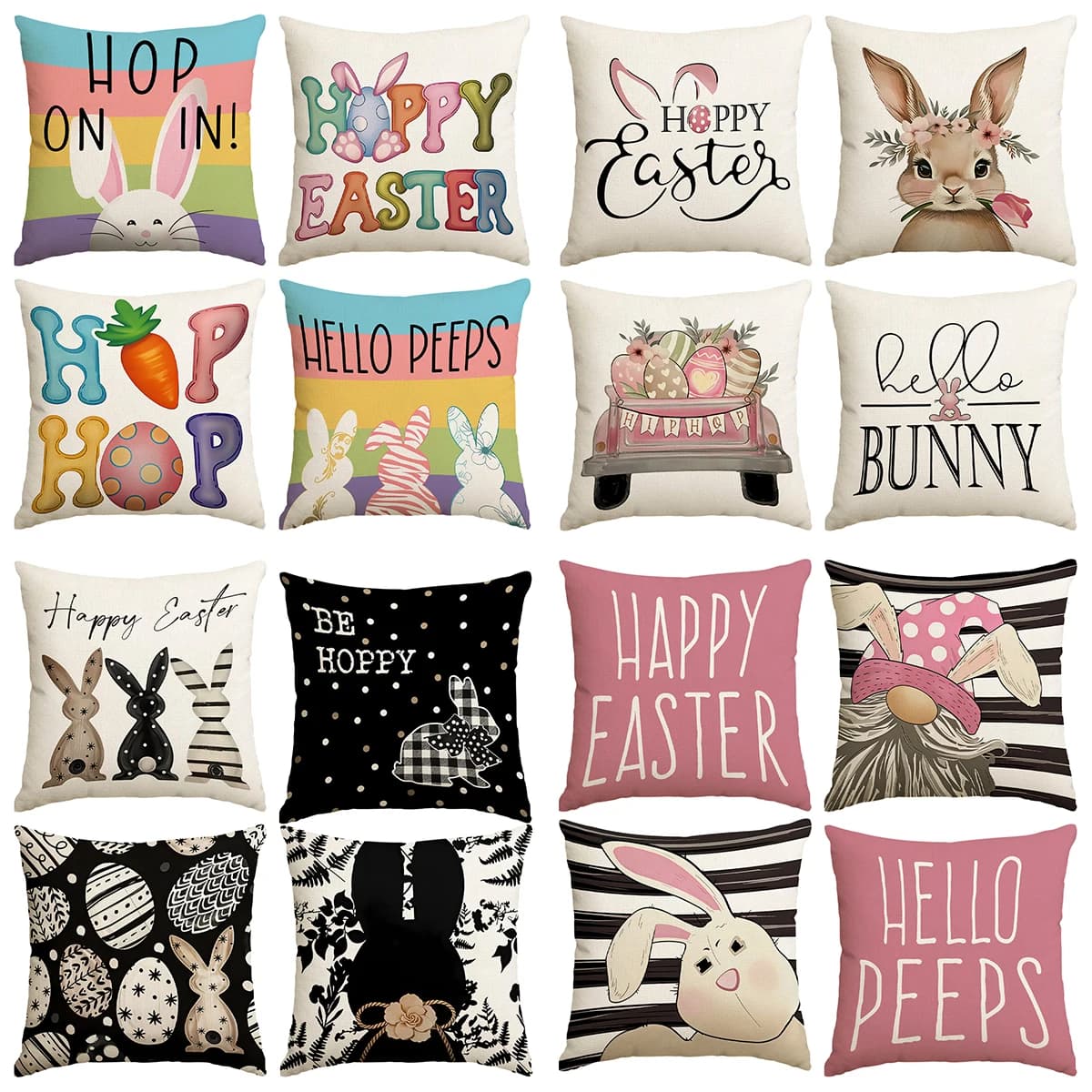 Federa per cuscino Happy Easter da 4 pezzi, federa stampata nana con uovo di Pasqua con coniglio acquerello, fodera per cuscino per divano con decorazione per festa di Pasqua