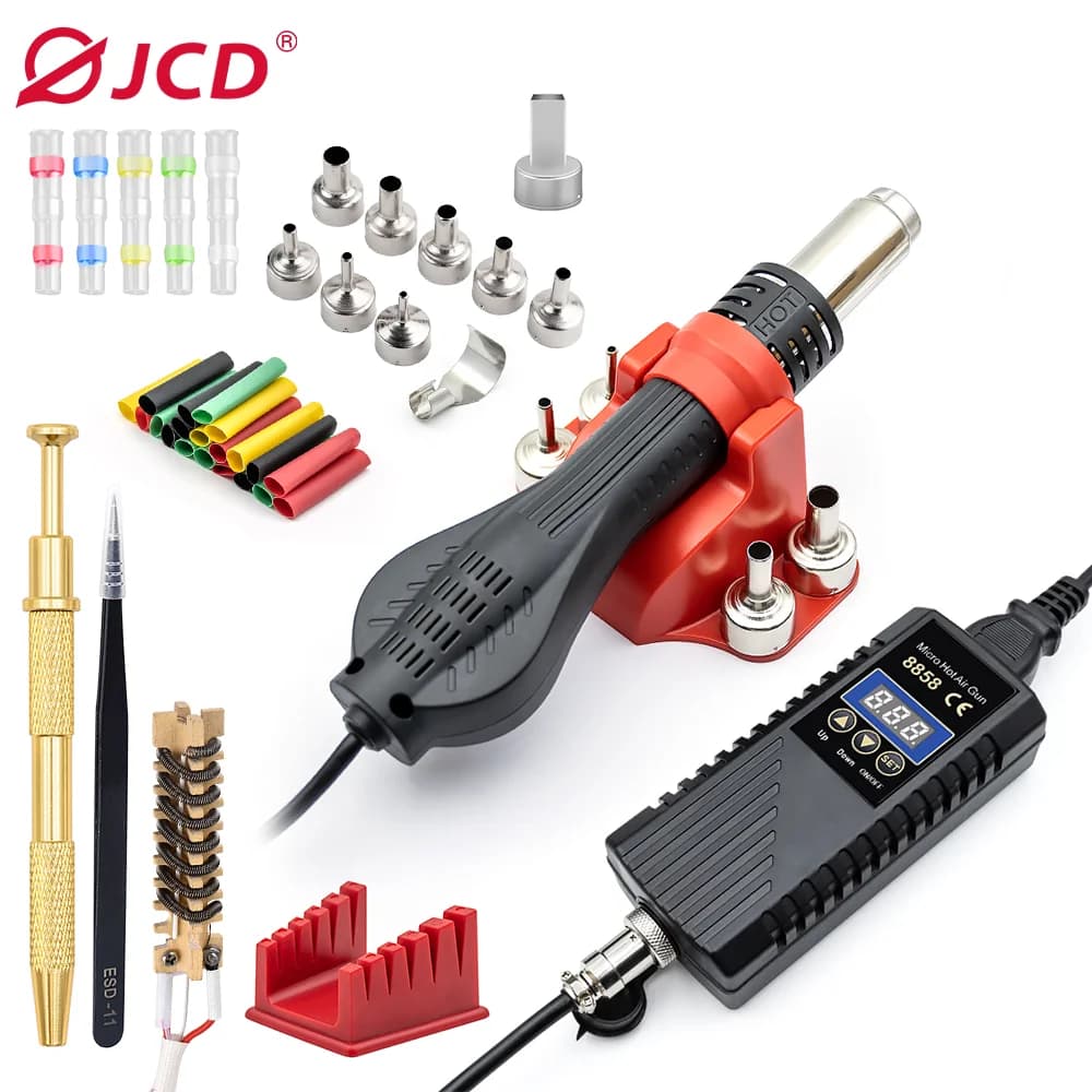 Pistola ad aria calda JCD 750W 8858A, stazione di rilavorazione BGA, pistola termica per saldatura 220V 110V per riparazione saldature SMD SMT