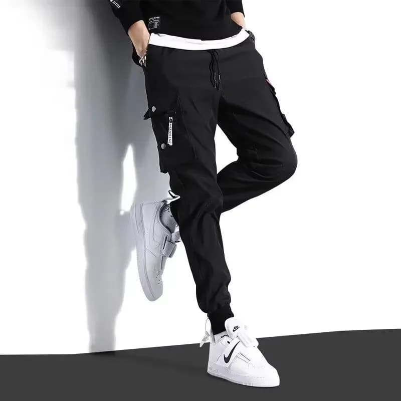 Harem jogging pants for men with casual streetwear satin belt for men classic slim fit working pants for men