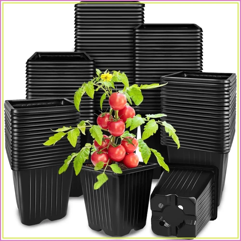 100Pcs 3.5" Square Plant Nursery Pots with Drainage Holes - Reusable Plastic Seed Starter for Flowers, Vegetables, Succulents