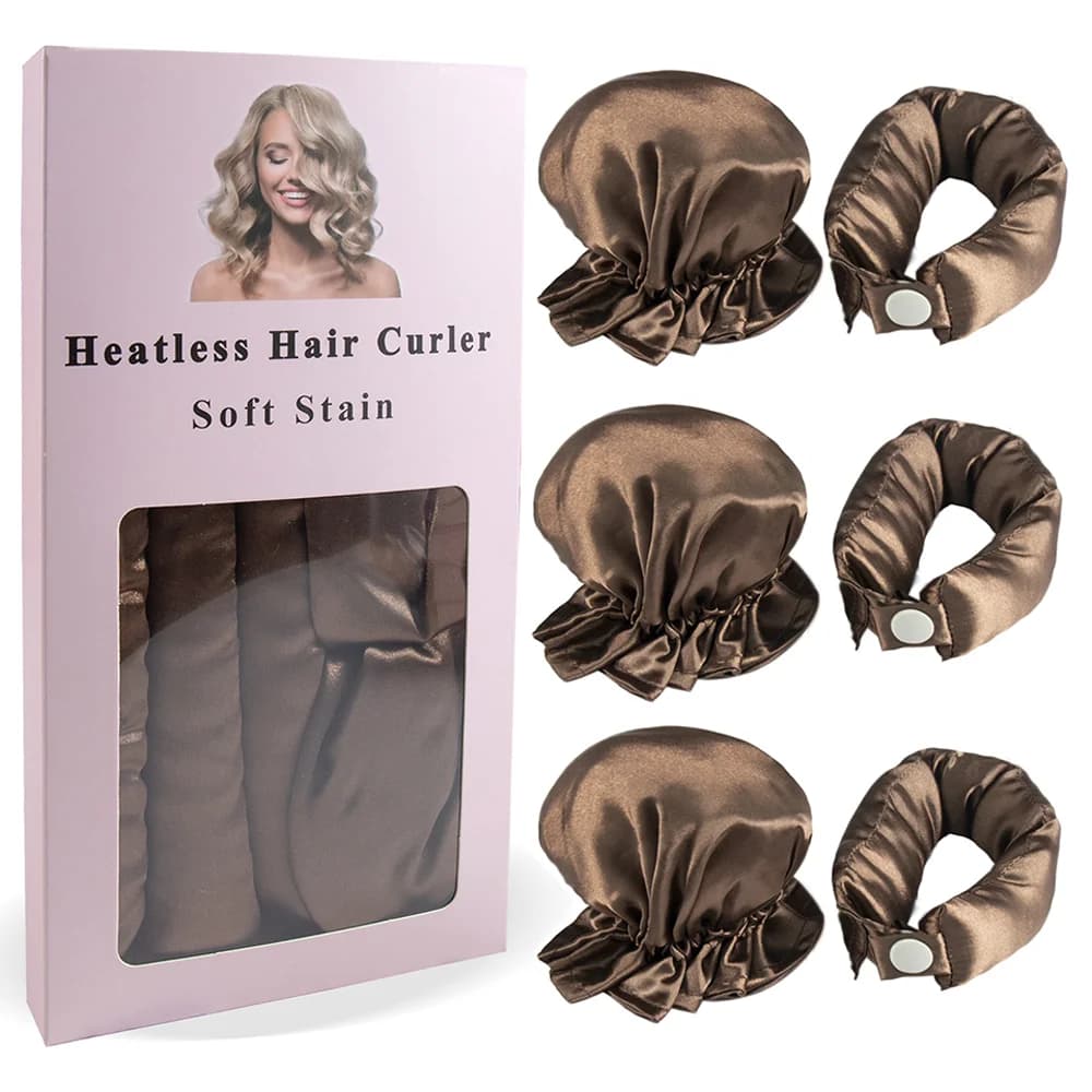 Heat-free satin curling rod with hair caps, soft band for night curling for long hair, tools for DIY hairstyles
