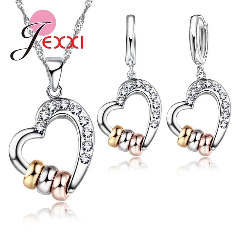 Nuovo arrivo 925 sterling silver romantico cuore collana orecchini set di gioielli per le donne signore matrimonio zirconi cubici