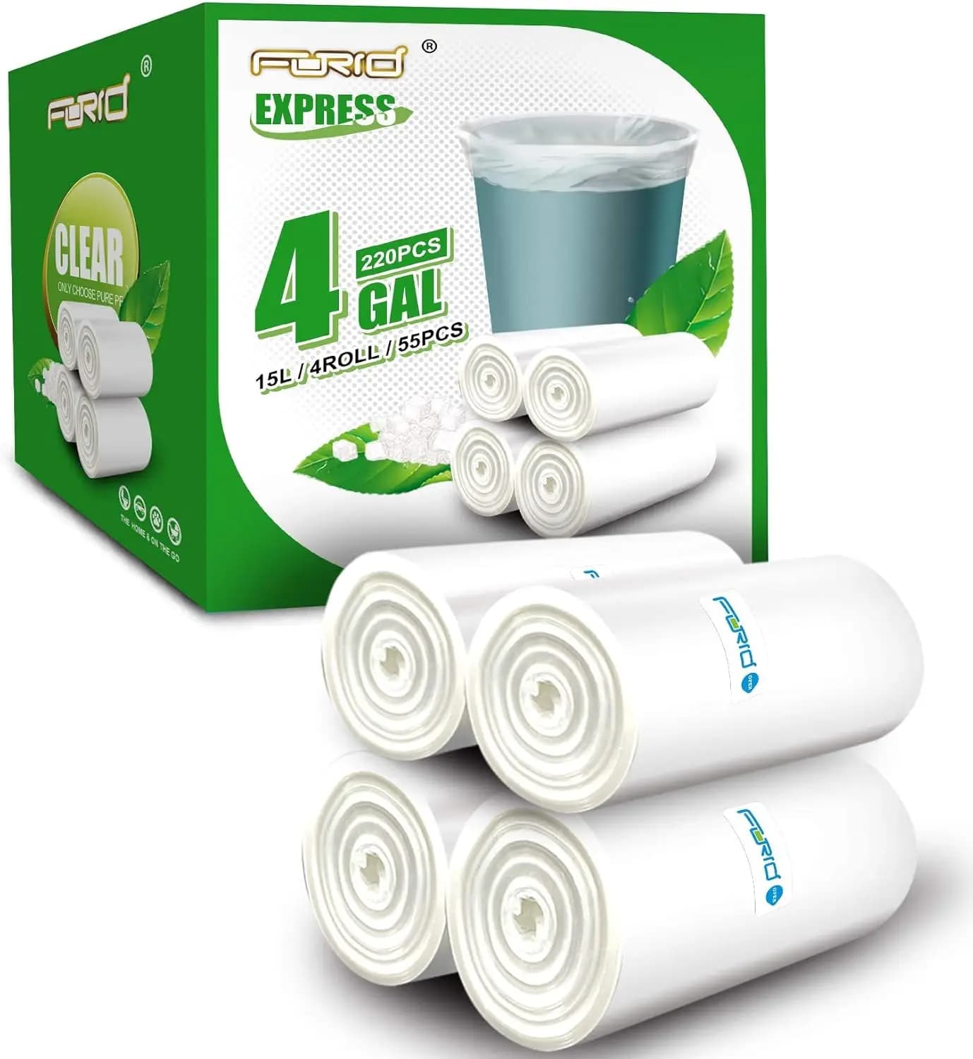 Sacchetti per la Spazzatura Trasparenti da 4 Galloni, Confezione da 220 - Sacchetti Piccoli per Bagno, Camera da Letto, Ufficio, 15 Litri, Resistenti e Spessi per Cestini