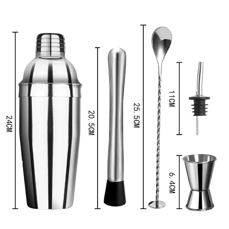 Set da 6 Pezzi in Acciaio Inox per Cocktail, Attrezzi Professionali da Barman, Accessori per Bevande e Vino