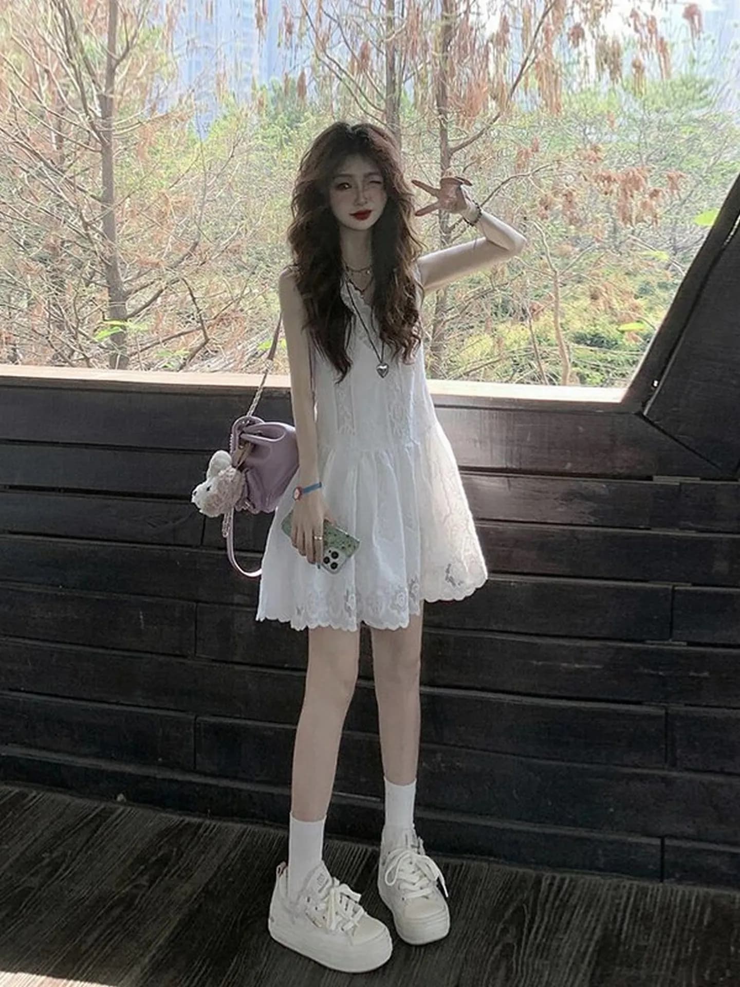Pure Desire Lace Patchwork Sleeveless Vest Dress Women's Design Sensation V-neck Short Skirt Summer Korean Style High Waist A...