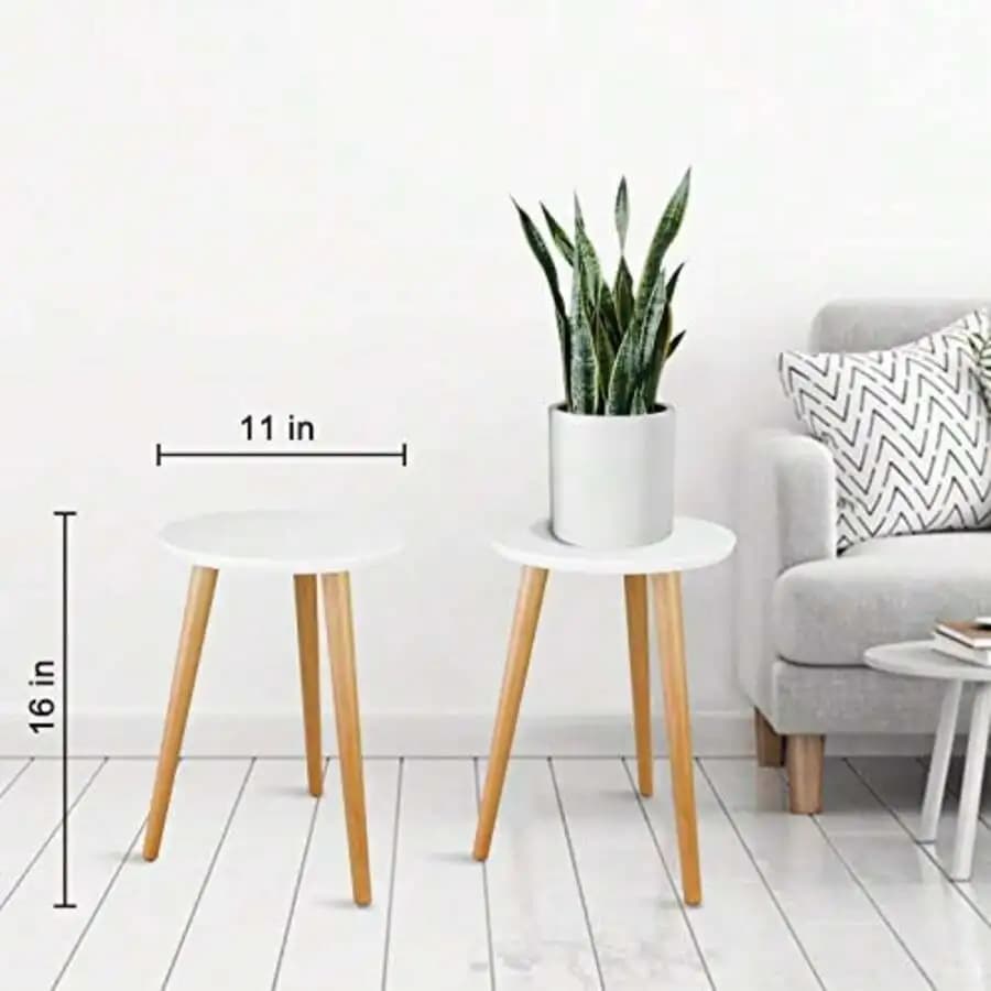 Wood Mid Century Plant Stand For Indoor Plants Modern Table Tall Holder For Flower Pots Small Round Side/End Table A2 White