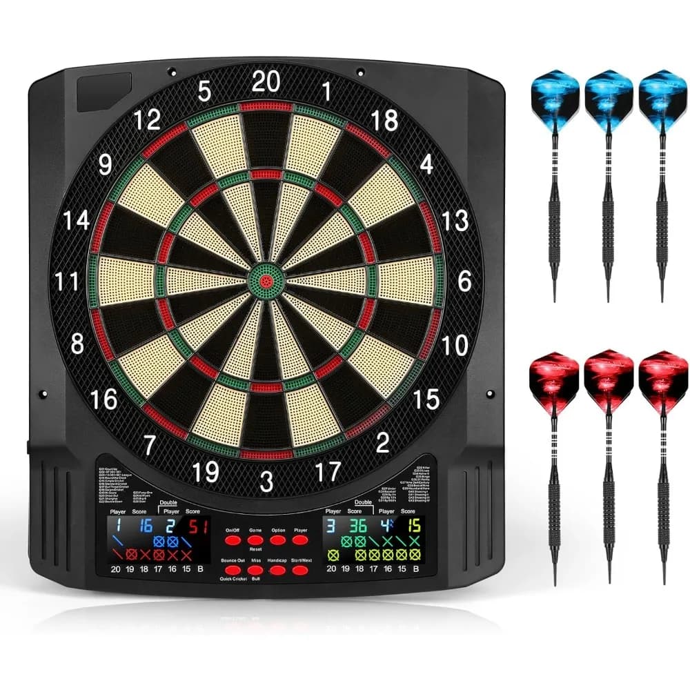 Bersaglio elettronico per freccette, 2 grandi LED colorati, 43 giochi 320 varianti, freccette digitali con punta morbida con 6 freccette, 100