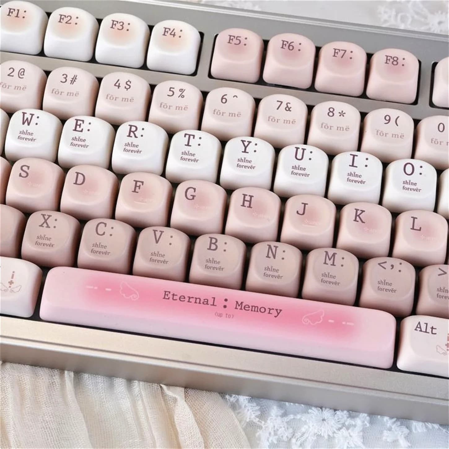 Tema leggermente punteggiato, ragazza rosa MOA Keycap PBT 130 tasti, personalizzato per tastiera meccanica 60/84/98/108