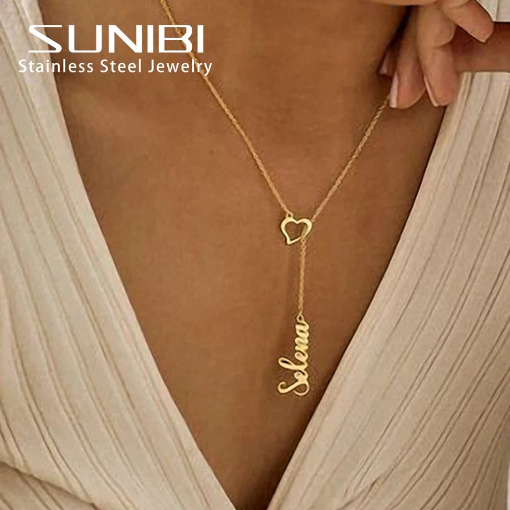 SUNIBI Nome Collana personalizzata per donna Collana personalizzata con chiusura a cuore Collana in acciaio inossidabile Gioielli da donna Regali Supporto all'ingrosso