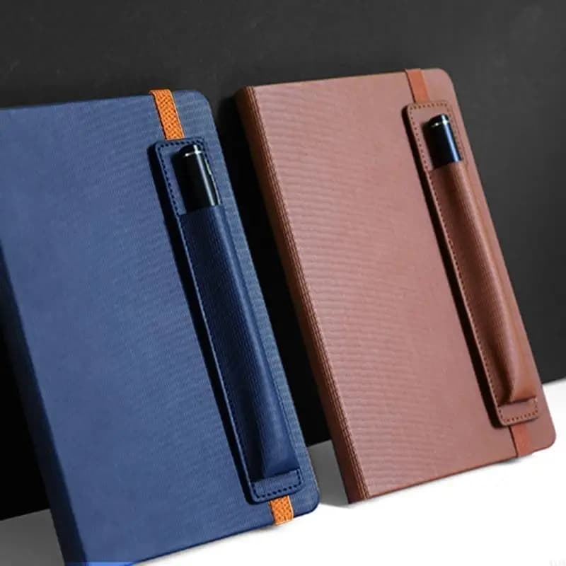 Small Business Notebook with Elastic Bands Pen Holder, Leather Journal Notepads