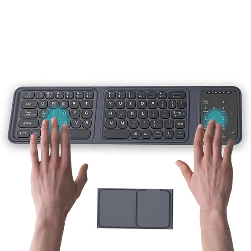Tastiera wireless tri-fold JOMAA con touchpad Tastierino numerico Tastiera pieghevole Bluetooth per iPad Phone Laptop Clic slient