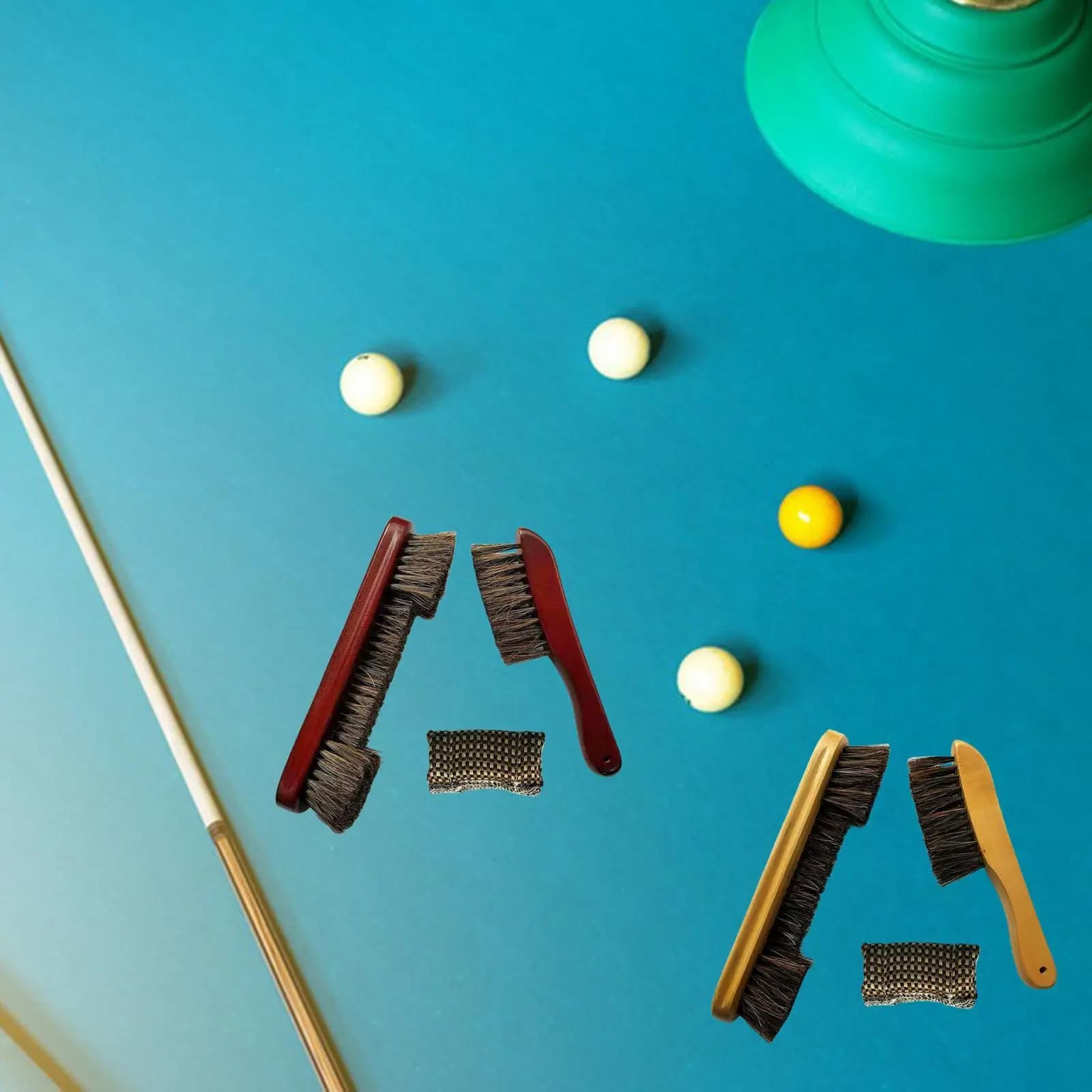 Horse Hair Brush Cue Shaft Cleaner Cloth Comfortable Gripping Wood Handle Practical Billiards Pool Table and Rail Brush Set