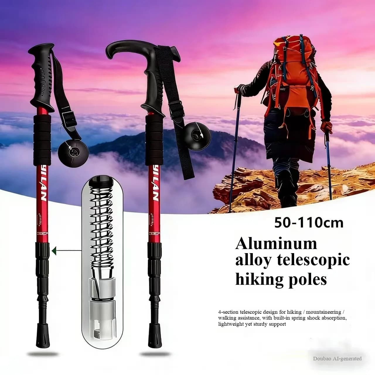 Bastoncini da trekking, bastoni telescopici, bastoni da passeggio per esterni, bastoni da trekking antiscivolo, in lega di alluminio, multifunzionali