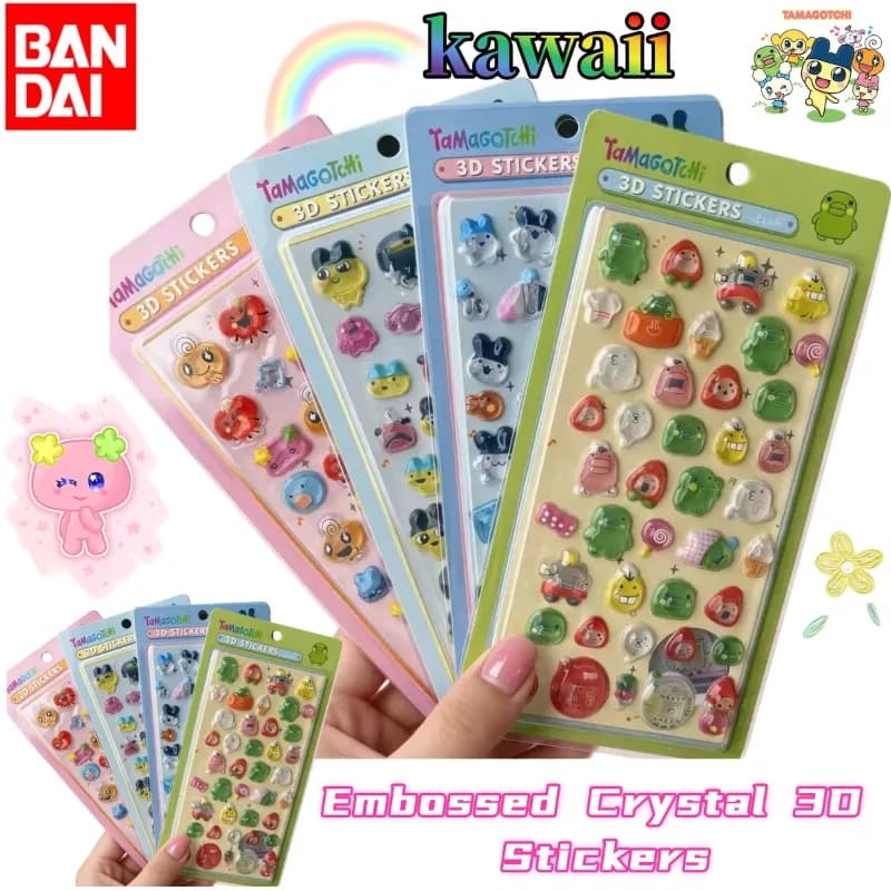 Bandai Tamagotchi Cute Embossed Crystal 3D Stickers Solid Epoxy Resin Raised Decorative Decals High Aesthetic Ornament Stickers