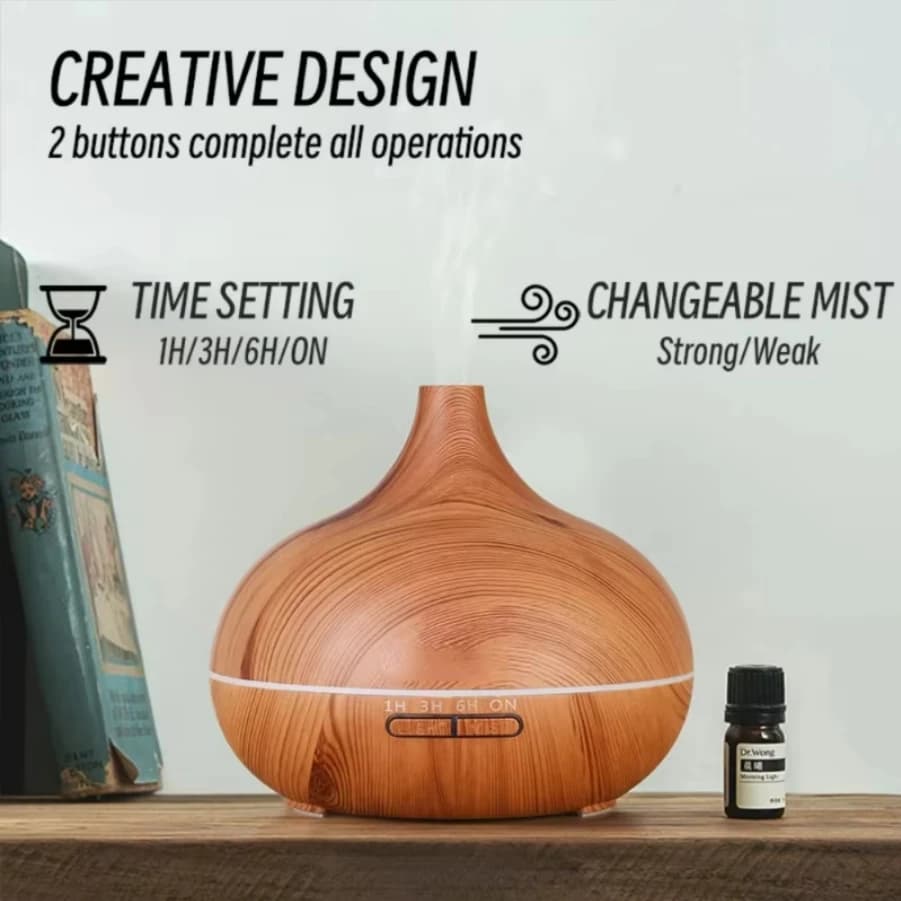 Diffusore di oli essenziali per aromaterapia 550ml Grano di legno Umidificatore ad ultrasuoni con telecomando Freddo 7 colori LED con 6 oli