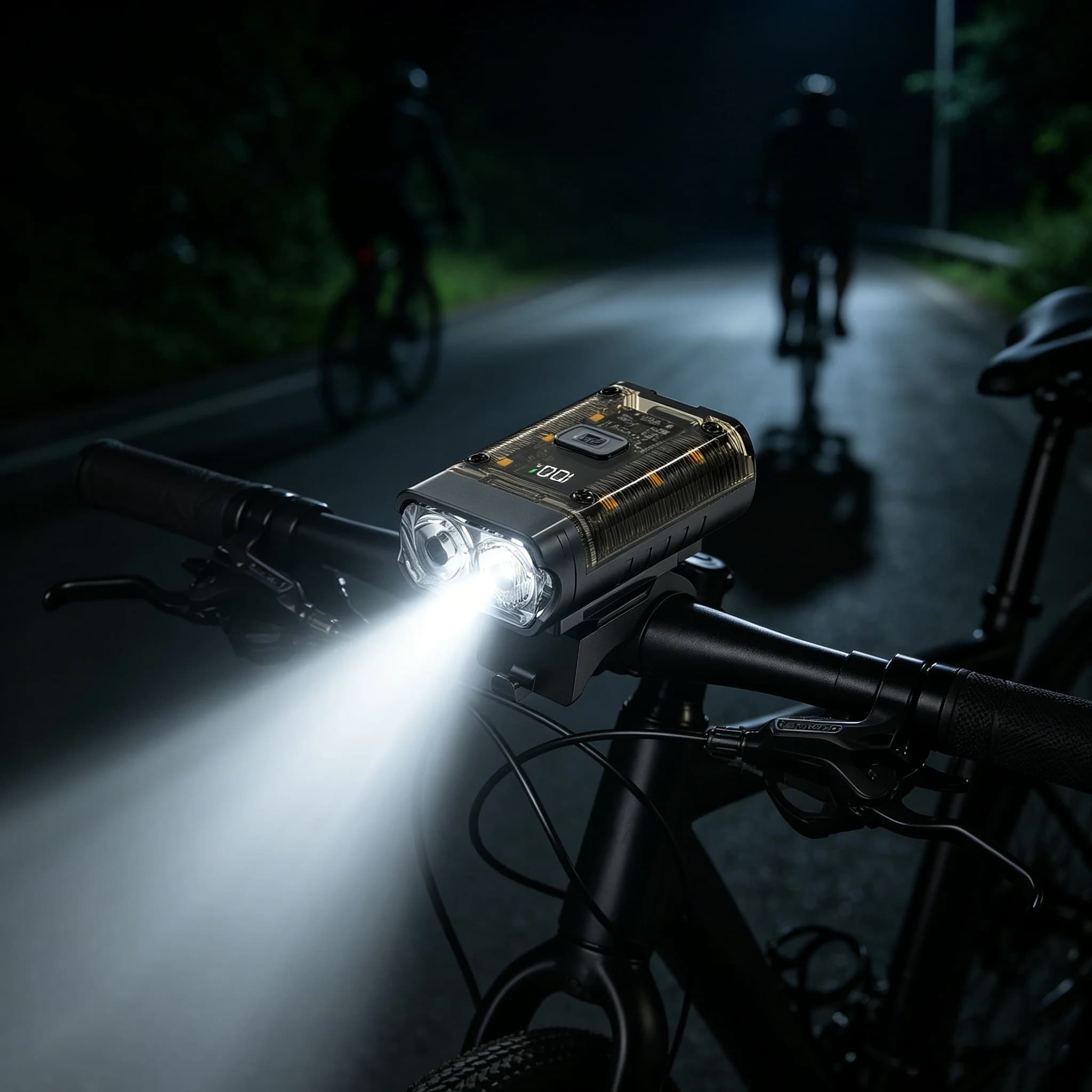 Dual T6 Day/Night Front Headlights with Digital Display, 360° Rotatable, High-Brightness Night Riding Warning Light