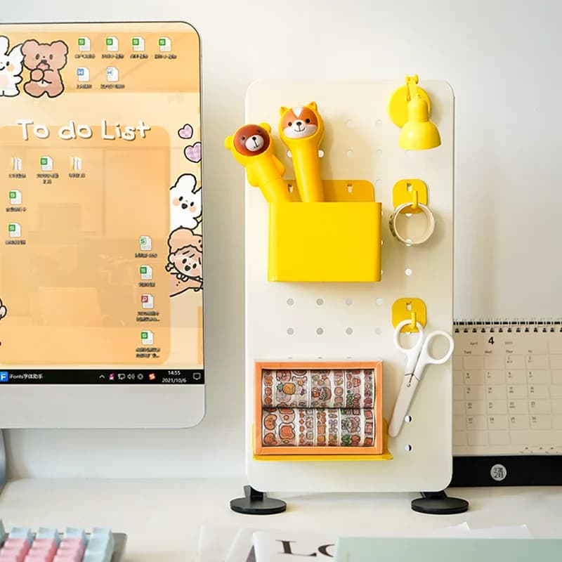 Office Desktop Standing Hole Board Rack Stand up Desk Storage Display Iron Material No Drilling Required Workstation Organiza...